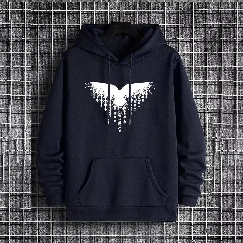 Viking Raven Mens Hoodie 2025 Urban Streetwear Fashion Hooded Sweatshirt Male Trendy Casual Street Style Autumn Winter Pullover