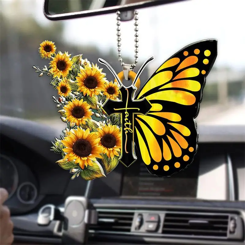 1PCS New Creative Cross Butterfly Pendant Car Charm For Rearview Mirror Fairy Butterfly Car Hanging Ornament Keychain Pendant