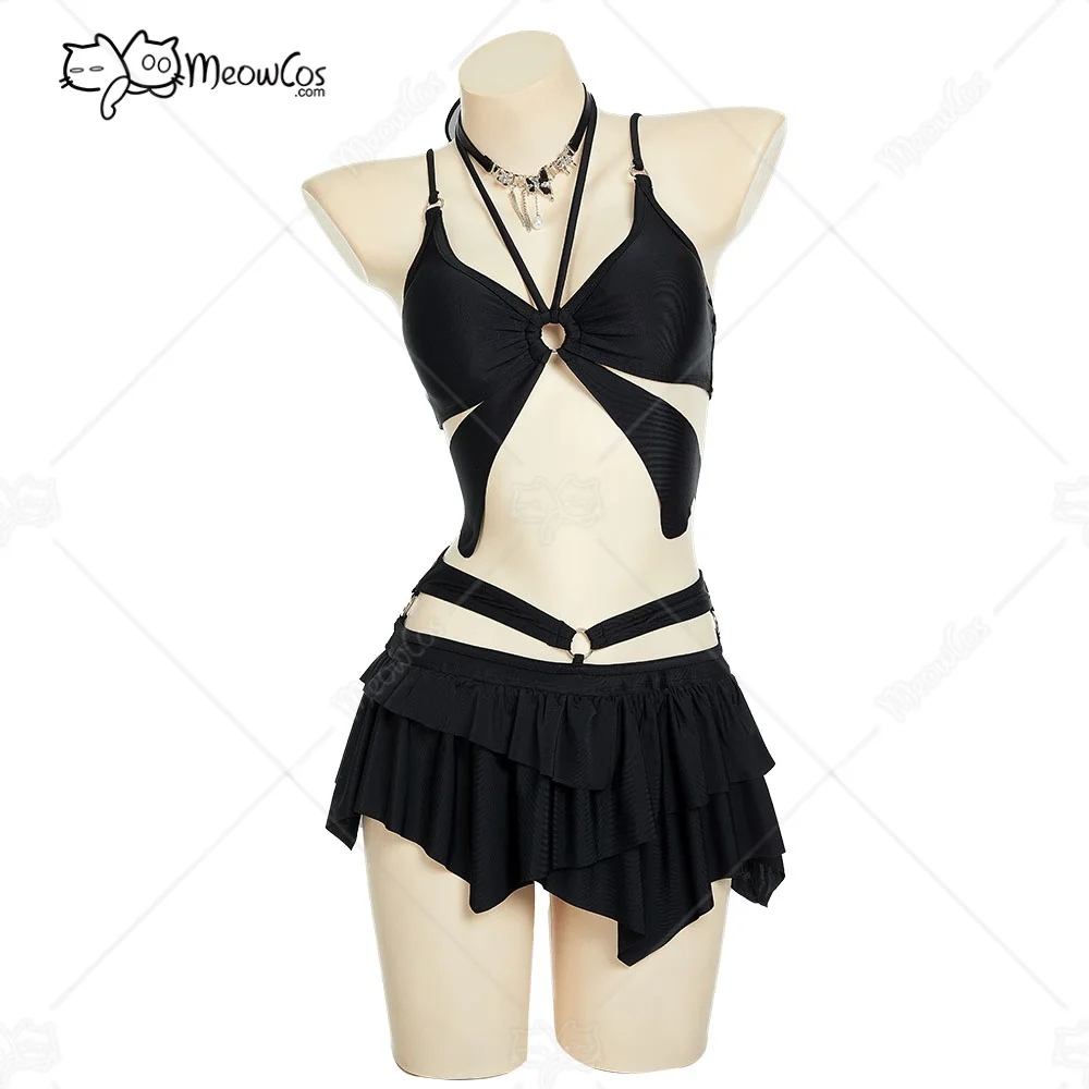 

Meowcos Women Goth Bikini Halter Neck Swimsuit Gothic Butterfly Design Top Bathing Suit