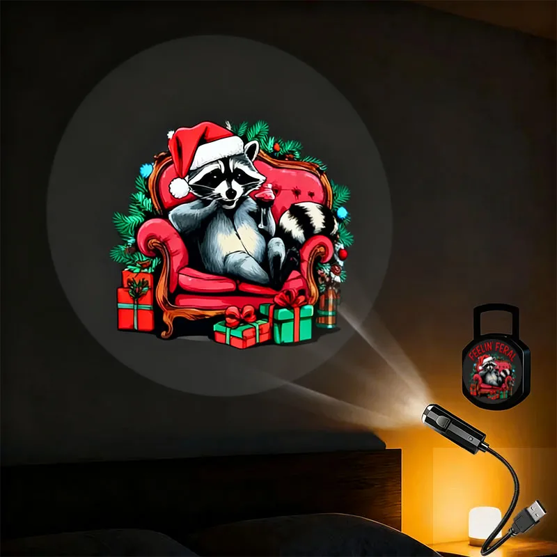 Christmas LED Projector Light with Snowman Bells & Fox Designs 360° Rotation Adjustment USB Plug-in for Festive Atmosphere Decor