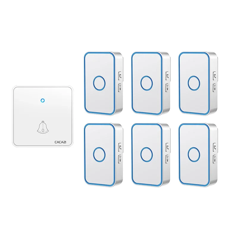 CACAZI Intelligent Wireless Doorbell Waterproof 300M Range 60 Chimes Home Flash Door Ring Bell US EU UK Plug 1 Button 6 Receiver