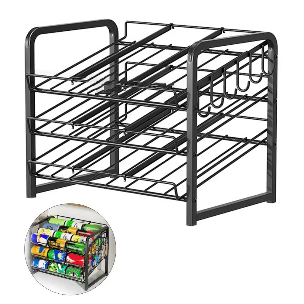 Adjustable Organizer Storage Rack Automatic Rolling 2-tier Capacity Fridge Organizer Beer Soda Holder Refrigerator Dispenser