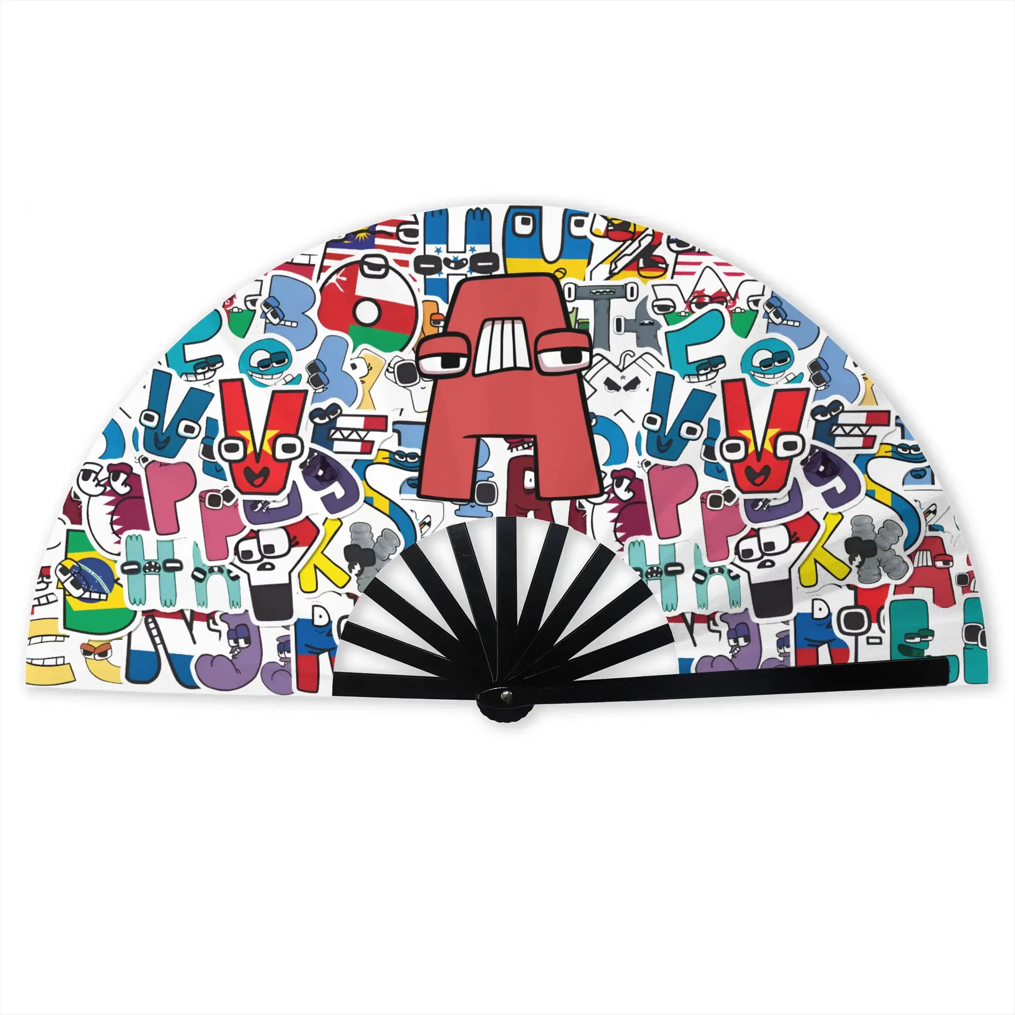 A-Alphabetes Manga Stylish Hand Fan Men Cartoon Printed Polyester Fan Trendy Costume Prop Folding Fans For Wedding Party Gift