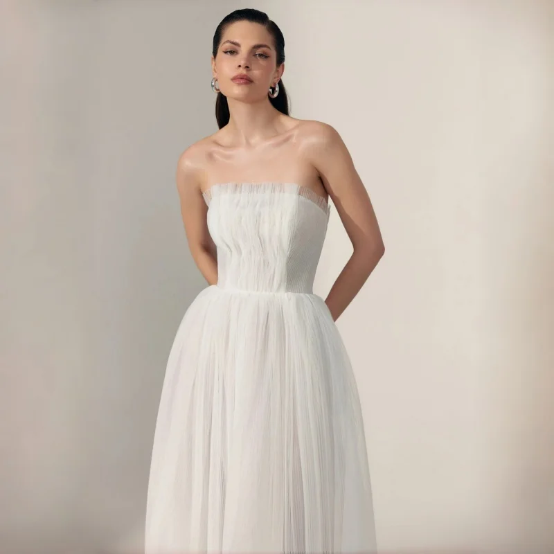 

Simple Bridal Gowns A-Line Omantic Strapless Tulle Wedding Dresses 2026 Wedding Gown Vestidos De Novia Customized