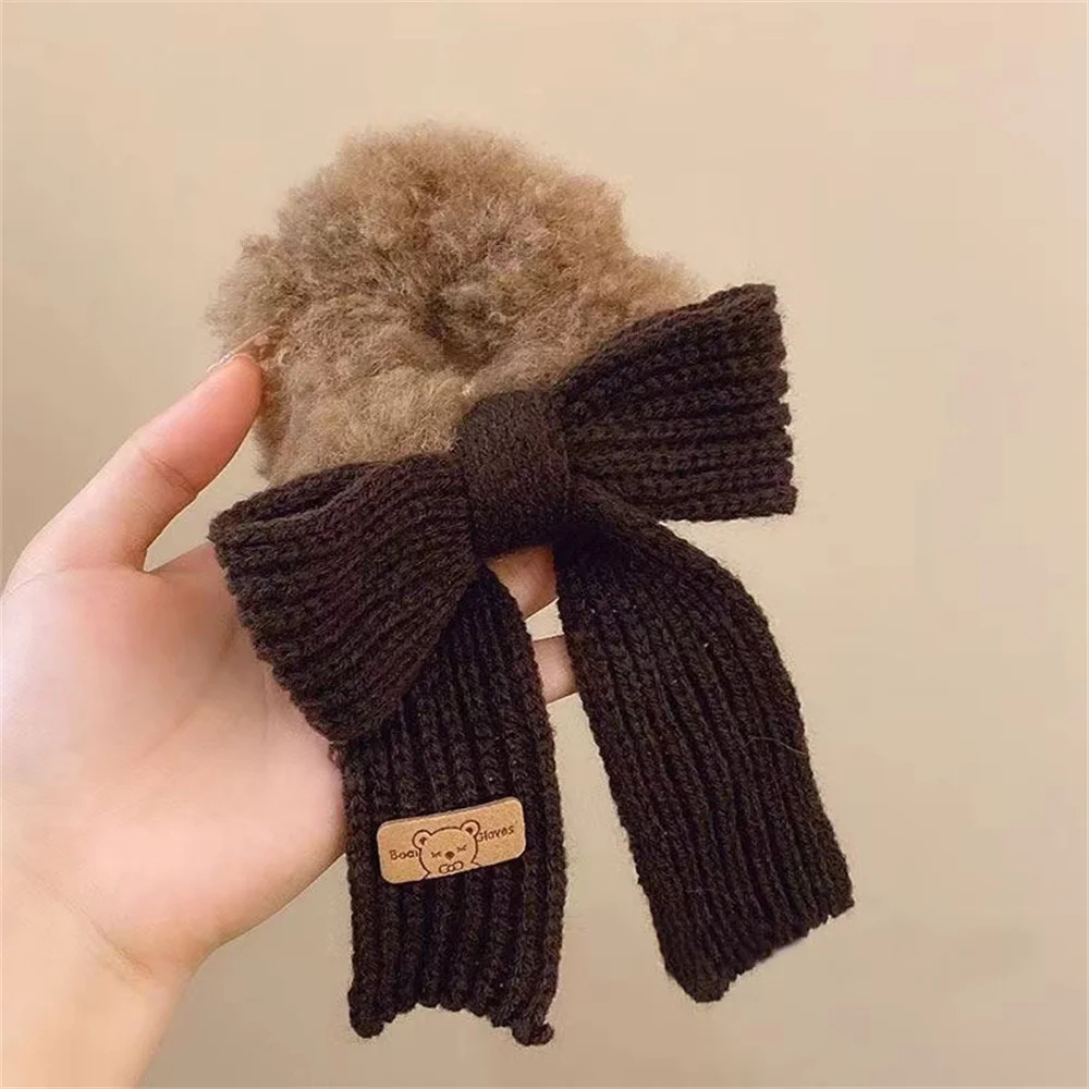 Autumn Winter Bowknot Knitted Hair Bands For Women Girls Solid Color Plush Ponytail Hair Tie Headwear Scrunchies Hair Accessory