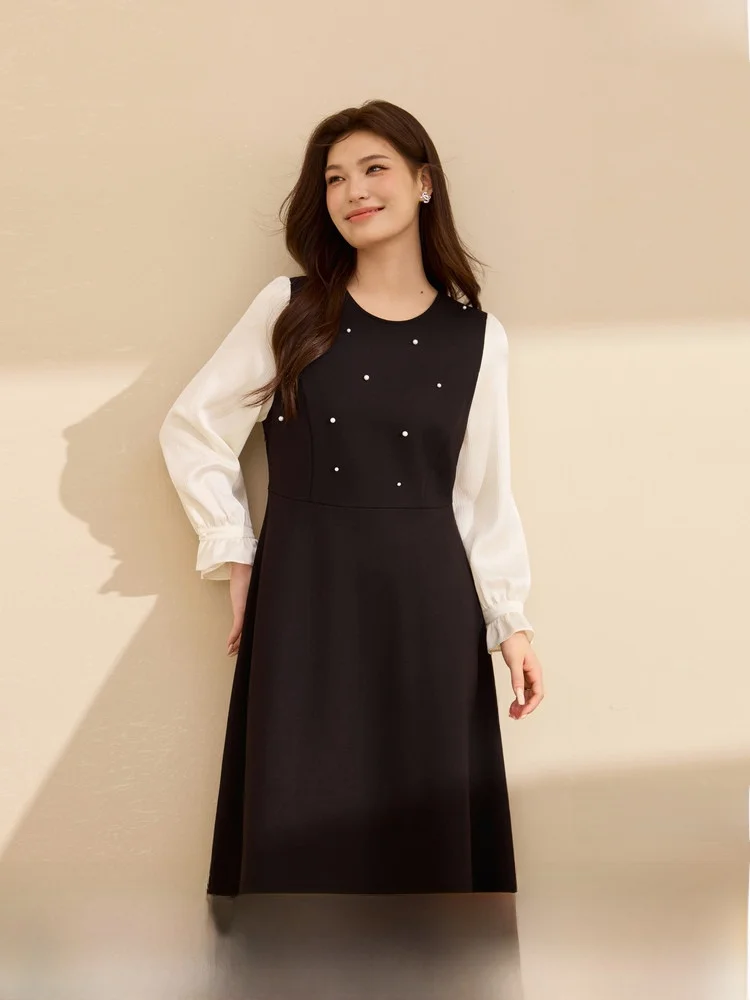 

Новинка! Женское модное осеннее платье-миди с длинным рукавом, А-силуэт, с декоративными бусинами и вставками, больших размеров.