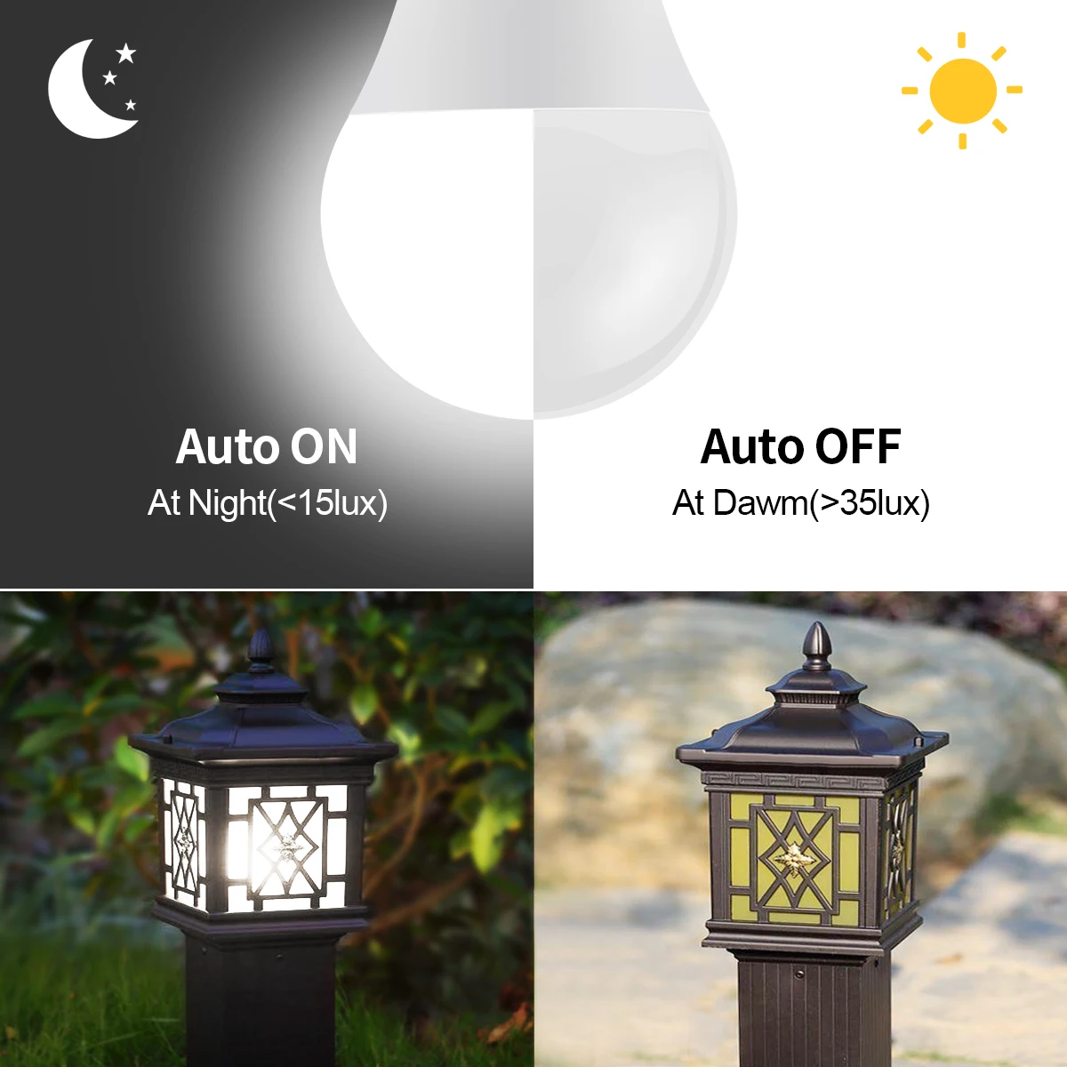LED Bulb E27 AC 110V 220V Light Sensor Light Bulb 15W Dusk to Dawn Smart Auto ON/OFF Switch Day to Night Lamp For Home Decor