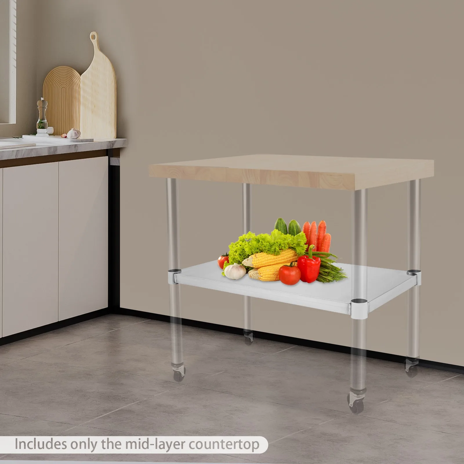 

Adjustable Stainless Steel Under Shelf for Work Tables & Desks, 27.95x15.75 In Rectangular Lower Shelf, Load Bearing 220 lbs