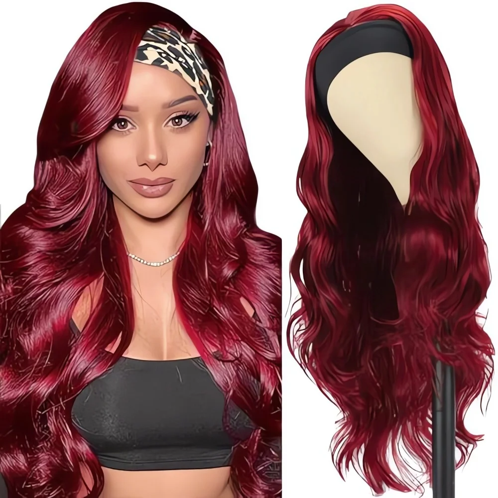 

Бразильская объемная волна 99J Бордовый парик с повязкой на голову Парики из человеческих волос Remy для чернокожих женщин Готовый для ношения парик без клея 200%