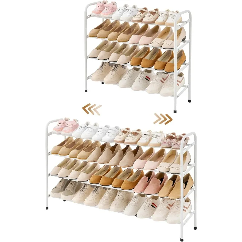 4-Tier Shoe Rack Expandable, Width Adjustable Shoe Shelf Storage Organizer, 41.53'' Metal Standing Shoe Rack for Bedroom