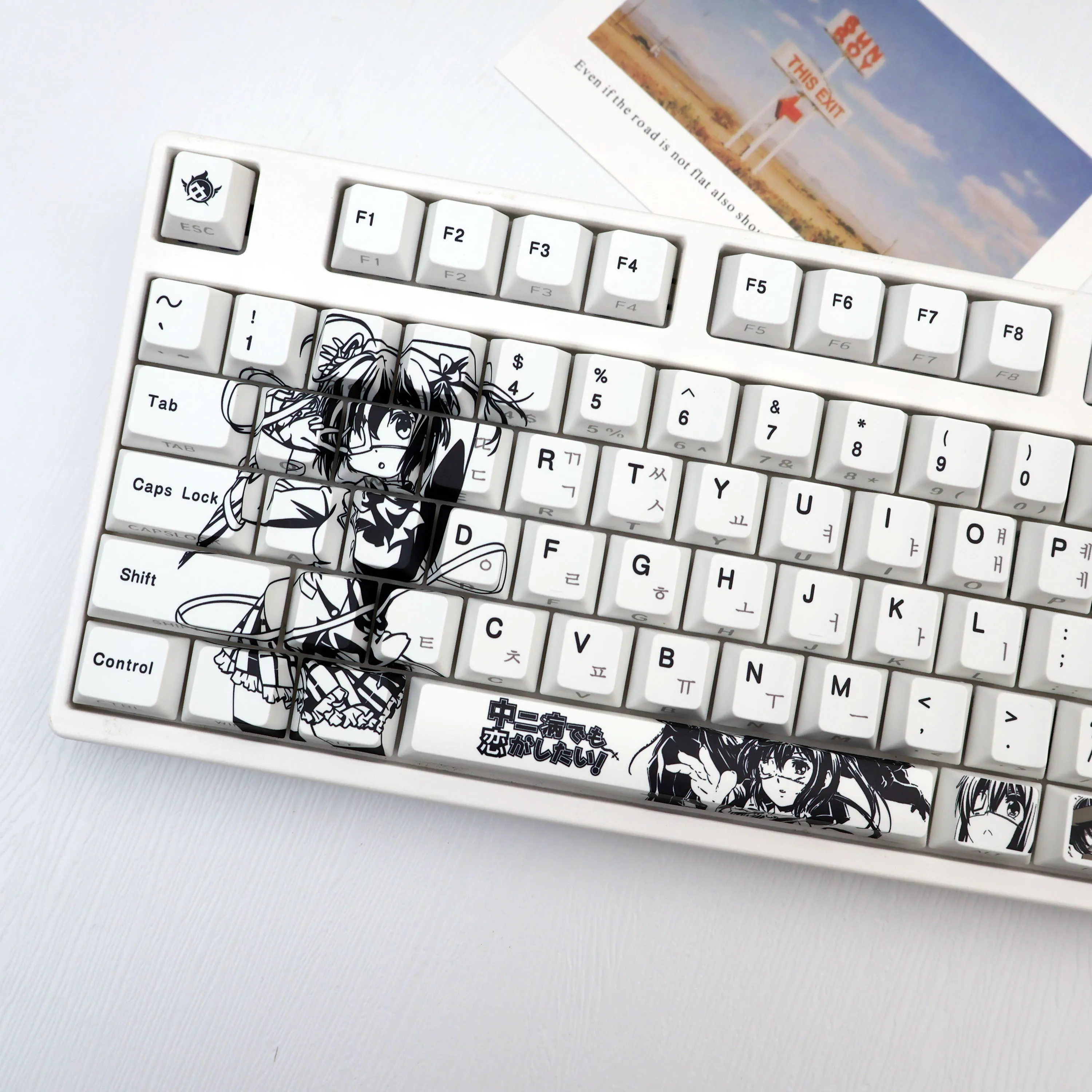 138 Keys Anime Girl Korean PBT Keycaps Side Print Translucent Cherry Style Dye-Sub MX Switch 61 64 68 87 96 104 108