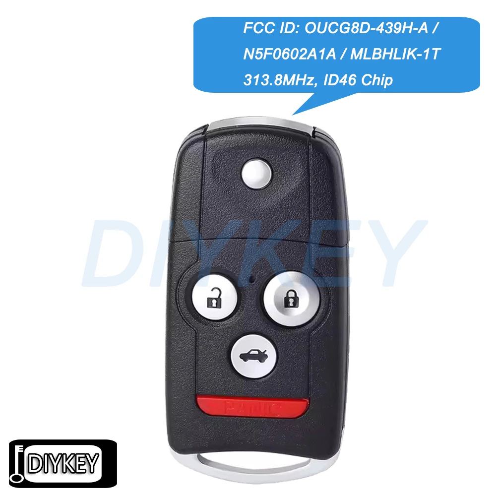 Control remoto plegable para coche con 4 botones, 313.8MHz, chip ID46, compatible con Acura MDX RDX TSX TL ZDX, FCC ID: OUCG8D-439H-A, N5F0602A1A, MLBHLIK-1T
