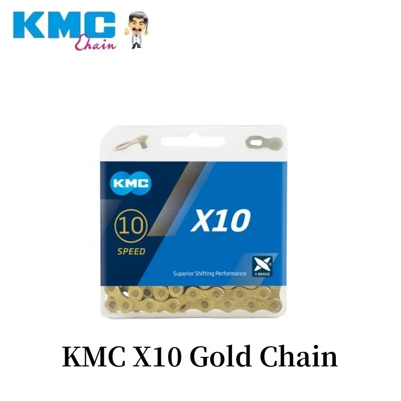 KMC 10 Speed MTB Road Bike Chain X10 X10EL 10V Bicycle Chains Extra Light Gold Silver Race Rustproof Chain 116 Links