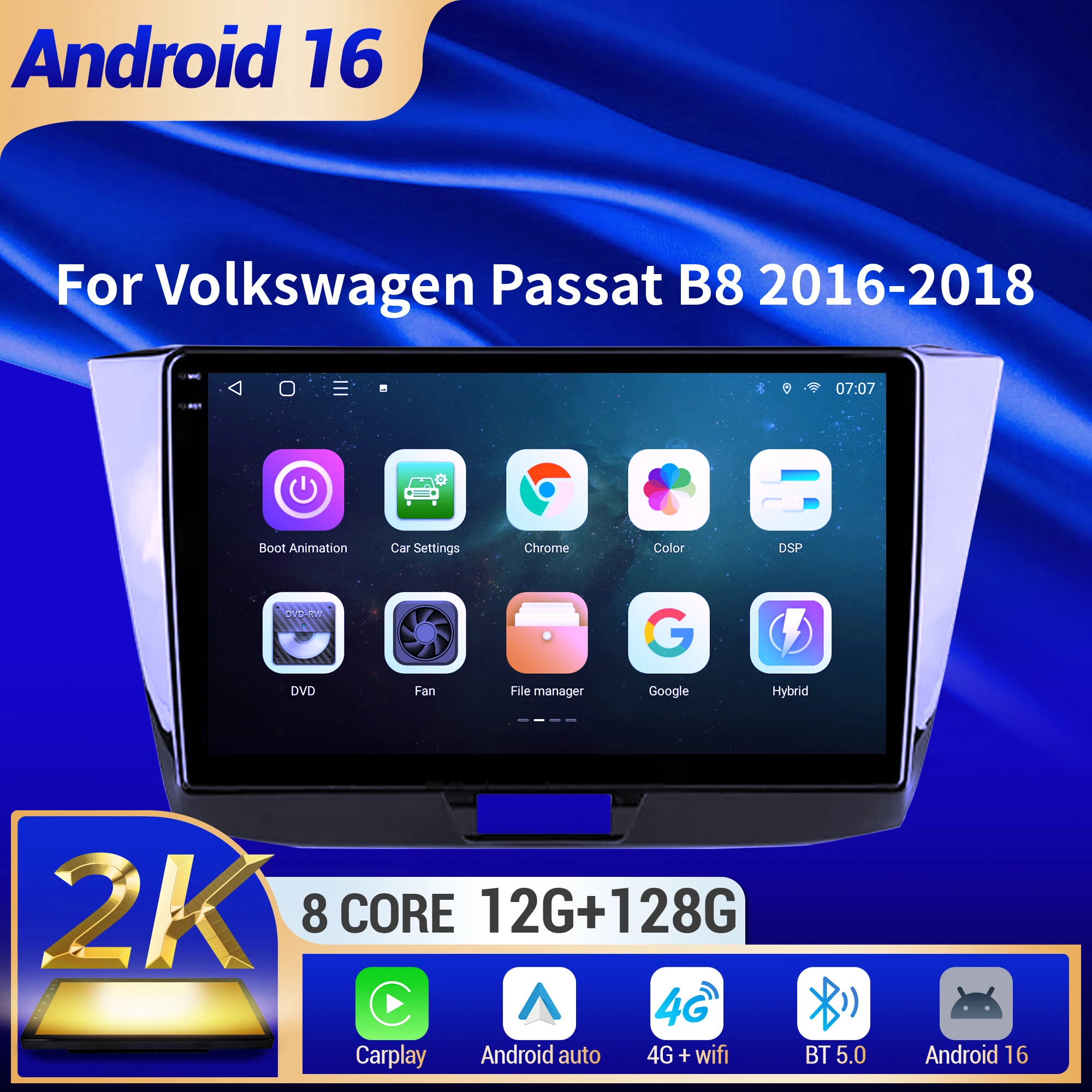 

10 inch Car Radio Android 16 For VW Passat B8 2016-2018 BT Carplay Multimedia Navigation Head Unit 2K QLED Screen