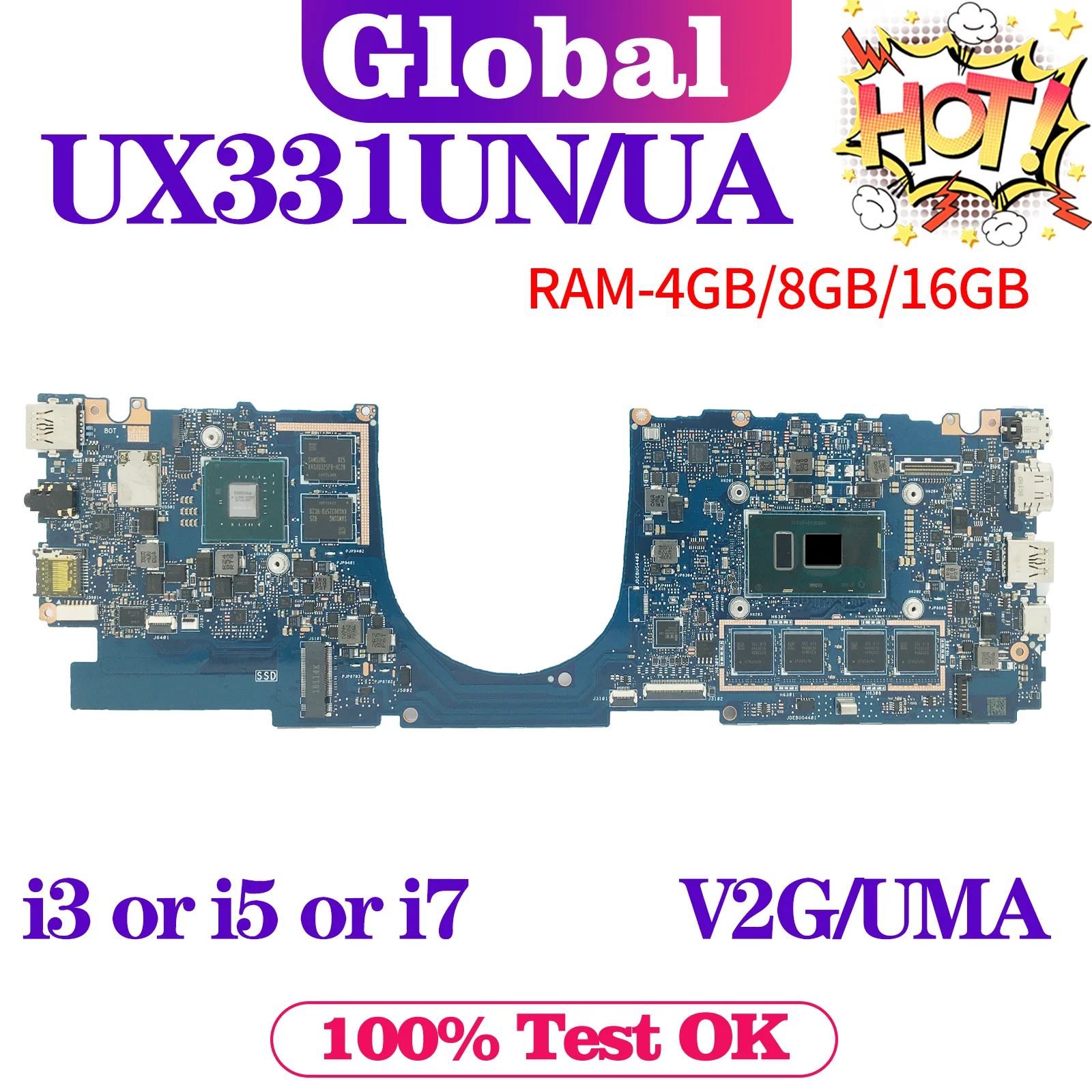 

KEFU Mainboard For ASUS UX331UAL UX331UA UX331UN UX331U Laptop Motherboard i3 i5 i7 7th/8th Gen V2G/UMA 8GB/16GB-RAM