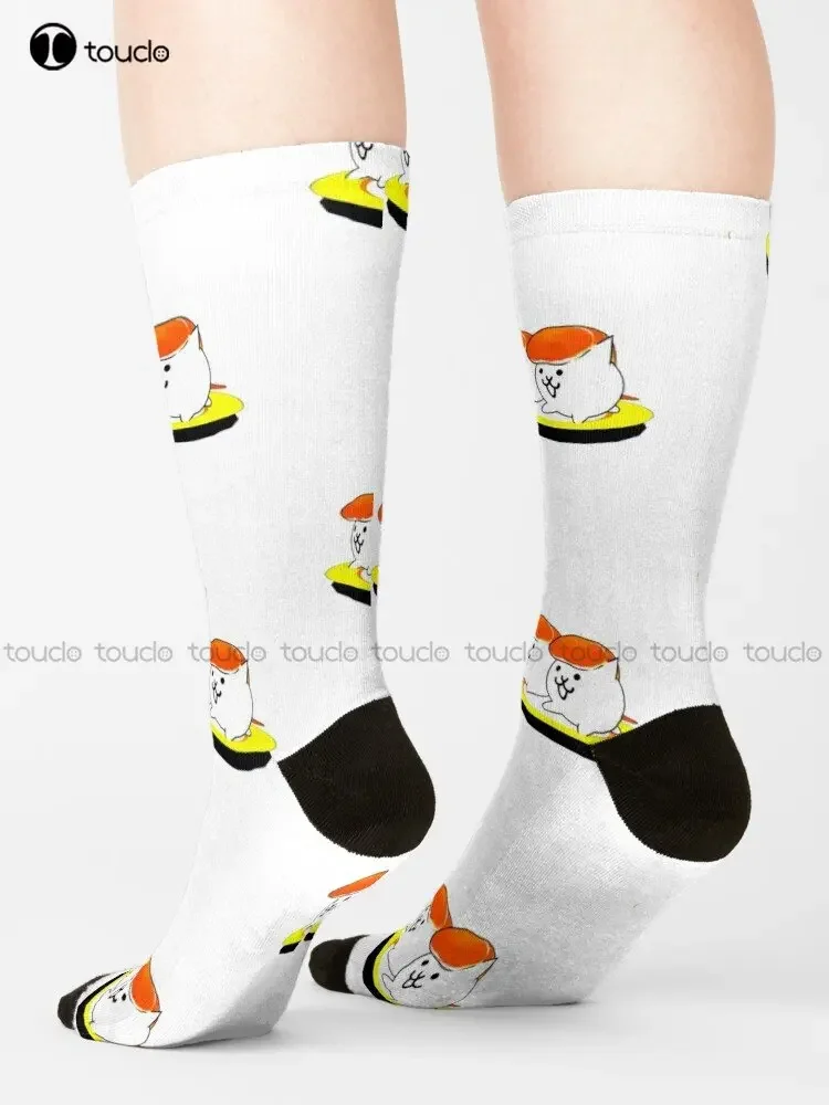 Cute Sushi Battle Cats Slouch Socks Personalized Custom Unisex Adult Teen Youth Street Skateboard Socks Custom Gift