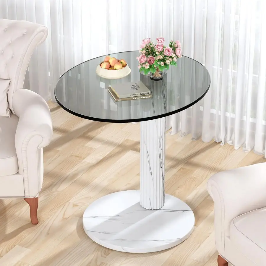 

Glass Round Coffee Table End Table, 22Inch Modern Tempered Transparent Glass Top,Perfect for Living Room,Cafe,Home,and OfficeWhi
