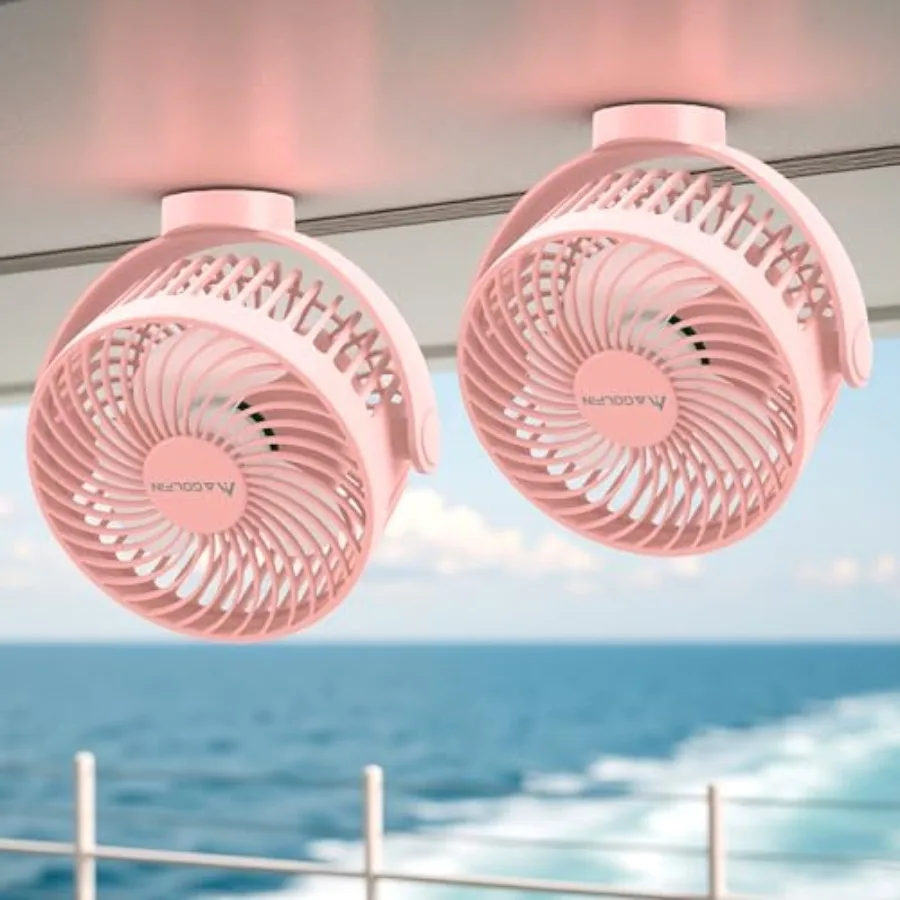 

2-Pack Magnetic Cruise Ship Approved Fan, 12000mAh Battery Operated Travel Fan with 5 Speeds, LED Lantern, Timer, Magnetically