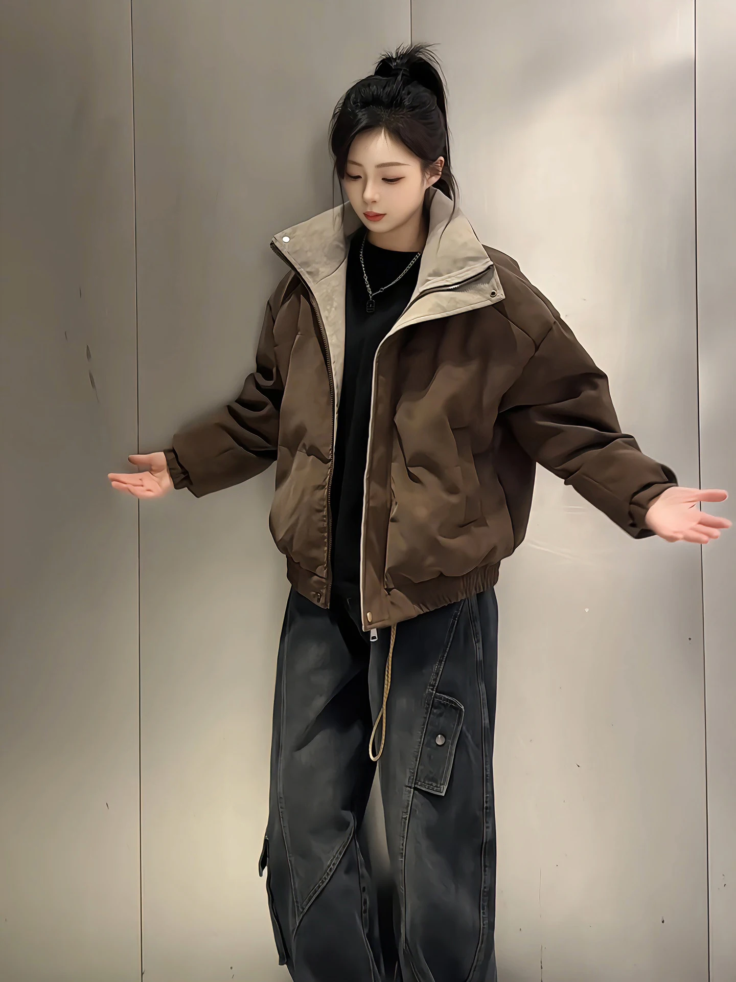 

Мужское пальто из искусственной кожи Thiened Dyeing Down Jaet, зимнее теплое пуховое пальто на молнии, ветрозащитное пальто Cleanfit Sle