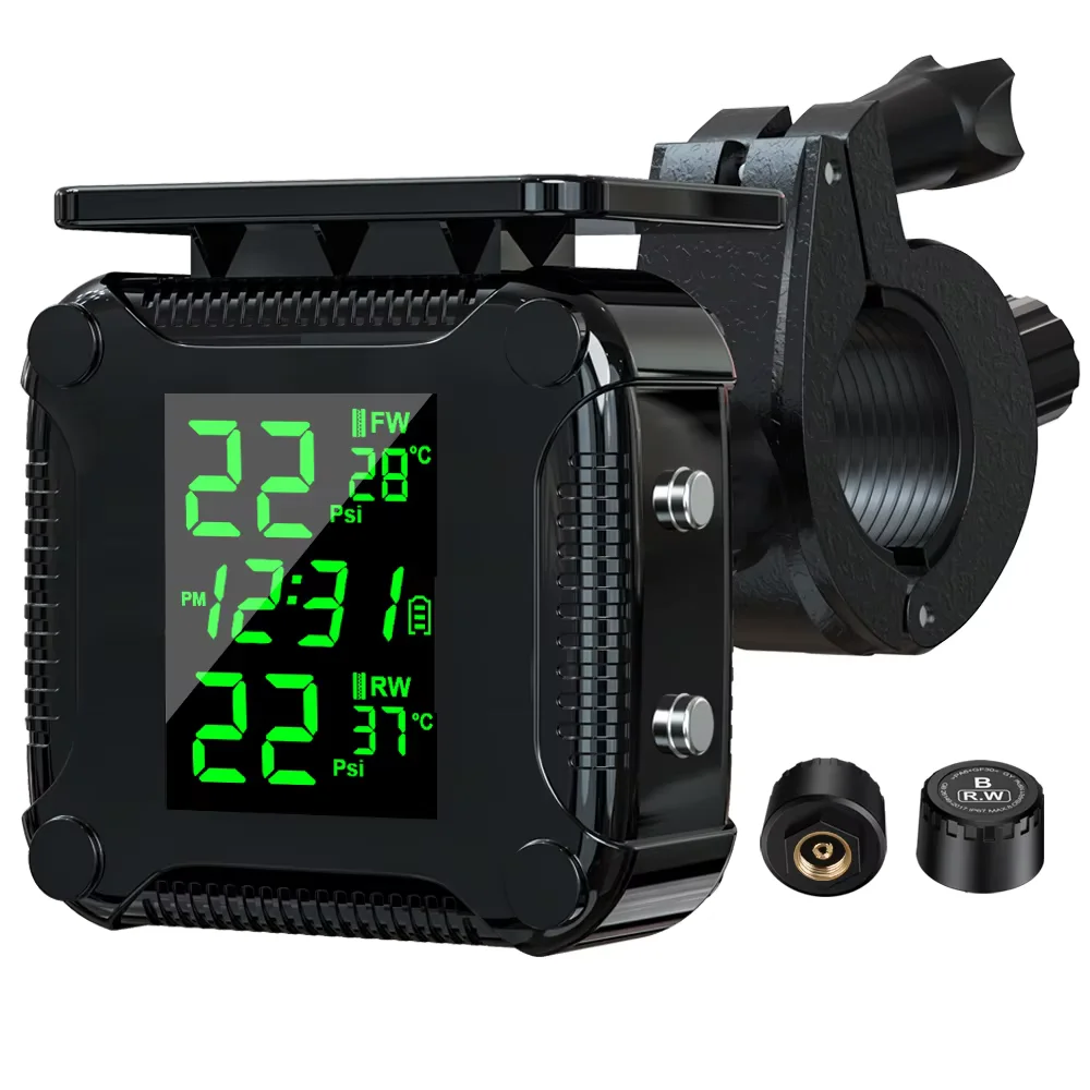 Tire Pressure Monitoring System Colorful Display Wireless TPMS Motorcycle Solar Charge Tyre Temperature Alarm Sensor Scooter