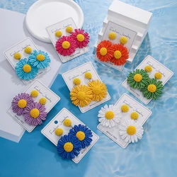 Colorful Sun Flower Raffia Bead Earrings For Women Girl Handmade Bohemian Rattan Knit Earrings Summer Party Jewelry Gifts