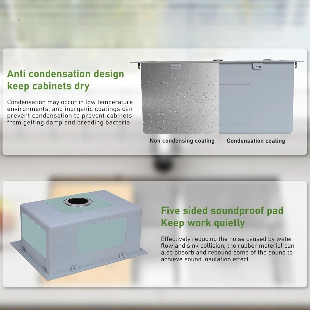 جودة عالية - قطرة في حوض المطبخ 28 × 18 بوصة، 9 بوصة عمق الحوض، 18 مقياس حوض من الفولاذ المقاوم للصدأ، حامل علوي بلمسة نهائية منقوشة ثلاثية الأبعاد #5