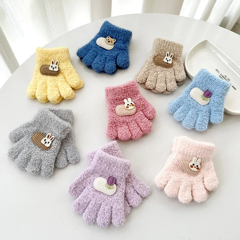 Korean Sweet Cartoon Children Kids Warm Gloves Winter Windproof Thicken Boys Girls Kids Cycling Mittens Cute Fashion Baby Gloves