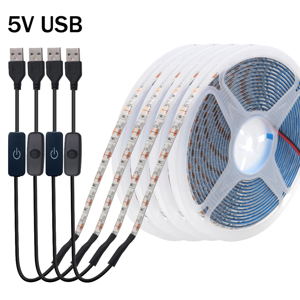 5V USB LED Strip Light with Dimmer Switch 2835 Flexible LED Tape with ON OFF Switch Waterproof Under Cabinet Light with Adhesive