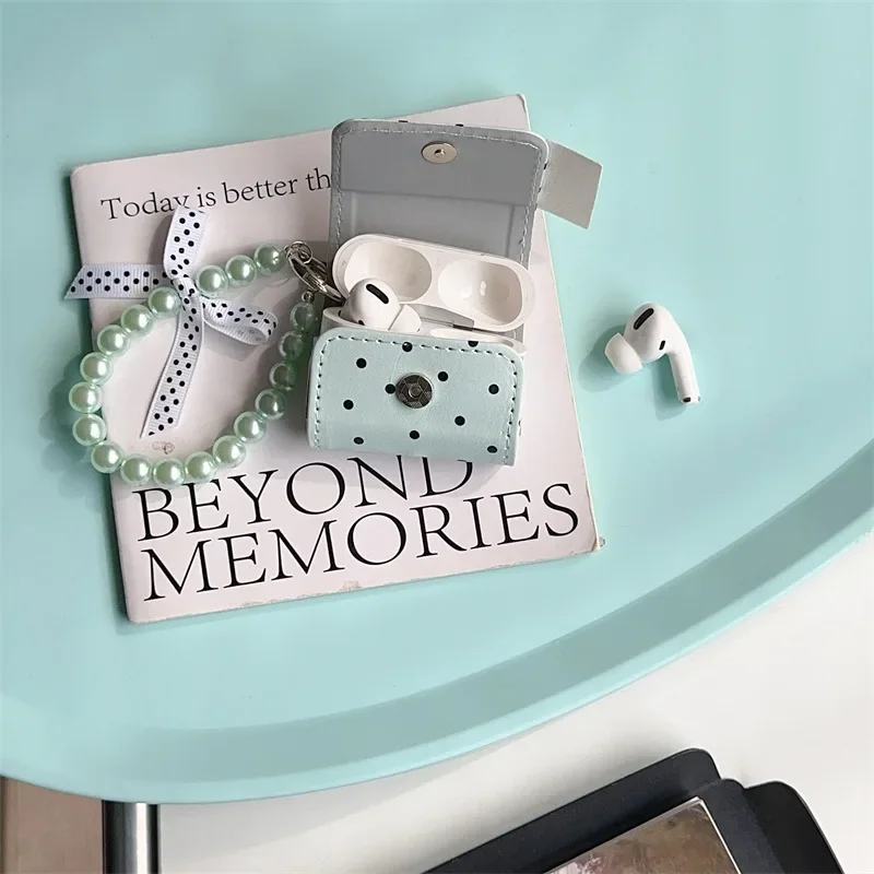 Fashion Mint Green Black Polka Dots Bluetooth Headphone Case For Airpods 1/2/3/Pro/Pro2 Headphone Case Airpods Accessory image 6