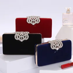 Exquisite Velvet Women Evening Bag Clutch Bag Diamonds Design Luxury Elegant For Ladies Girls Party Bag Wedding Purse Box Bag