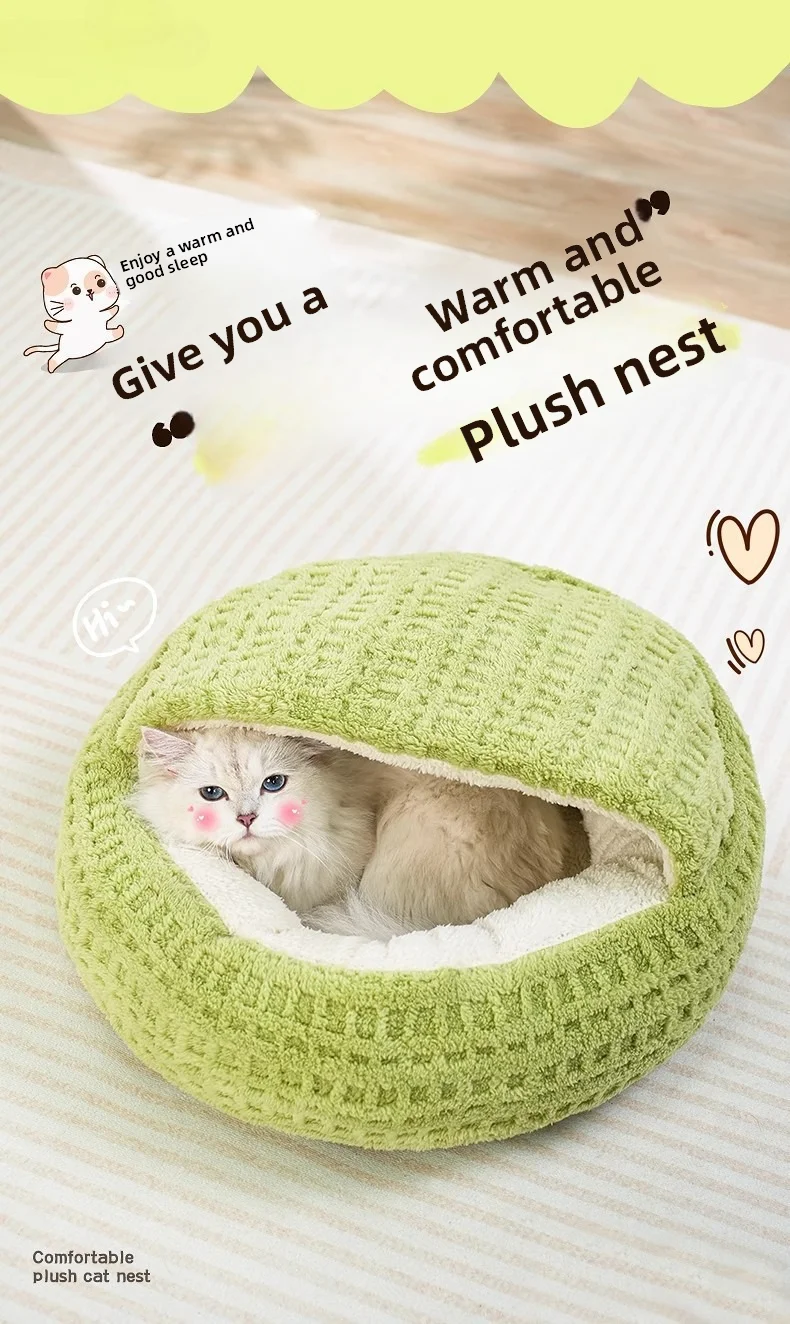 Rundes Katzennest aus Plüsch, Verdicktes Warmes Haustierbett, Waschbar, Rutschfester Boden, Hundesofa, Weiches Halbgeschlossenes Schlafnest, Haustierzubehör – Detail 1