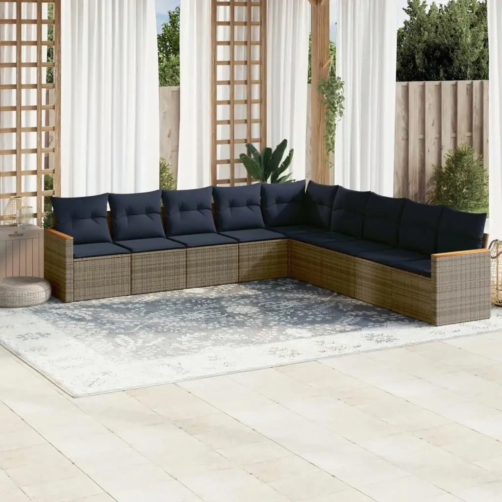 

Gray Rattan 9 Piece Outdoor Patio Sofa Set with Cushions Comfortable Garden Furniture Set