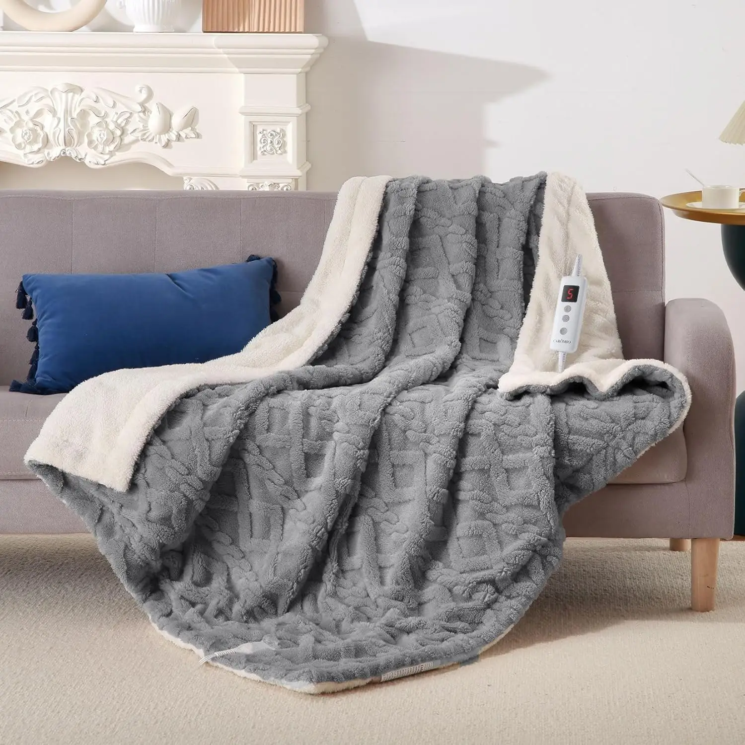 

Heated Blanket Electric Throw, 50"x60" Soft Tufted Heating Blanket Throw, Machine Washable Sherpa Electric Blanket with 10 Time