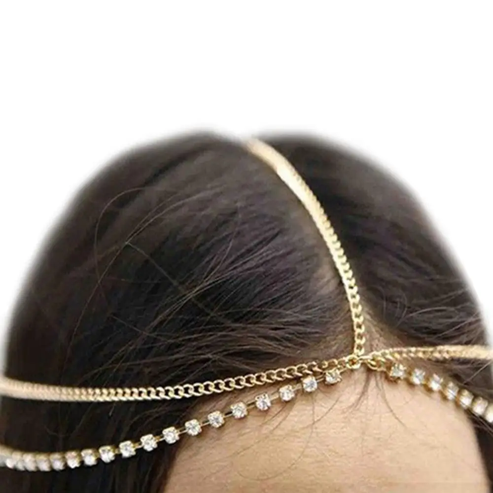 Rhinestone Chains Crystal Bridal Headwear Lady Bohemian Fashion Rhinestone Layered Head Chain Headpiece Hair Band Jewelry