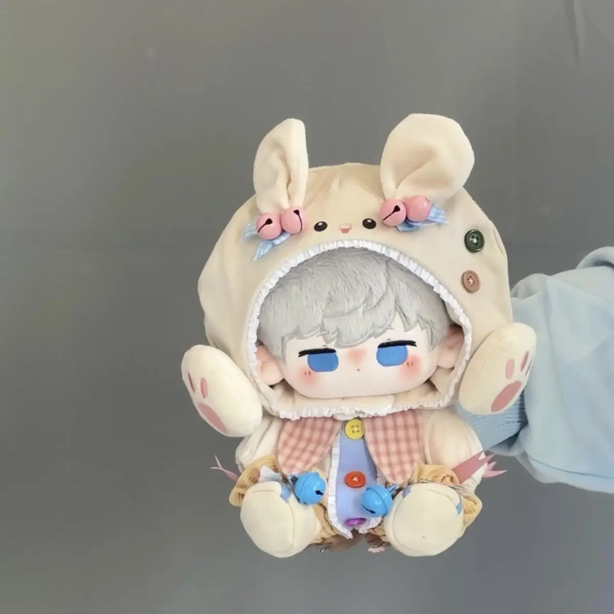 Conjunto de roupas de boneca de pelúcia de 20cm, roupa de coelho fofa para bonecas de algodão de 20cm, sem atributo em pé e colocação sentada, vestido de substituição