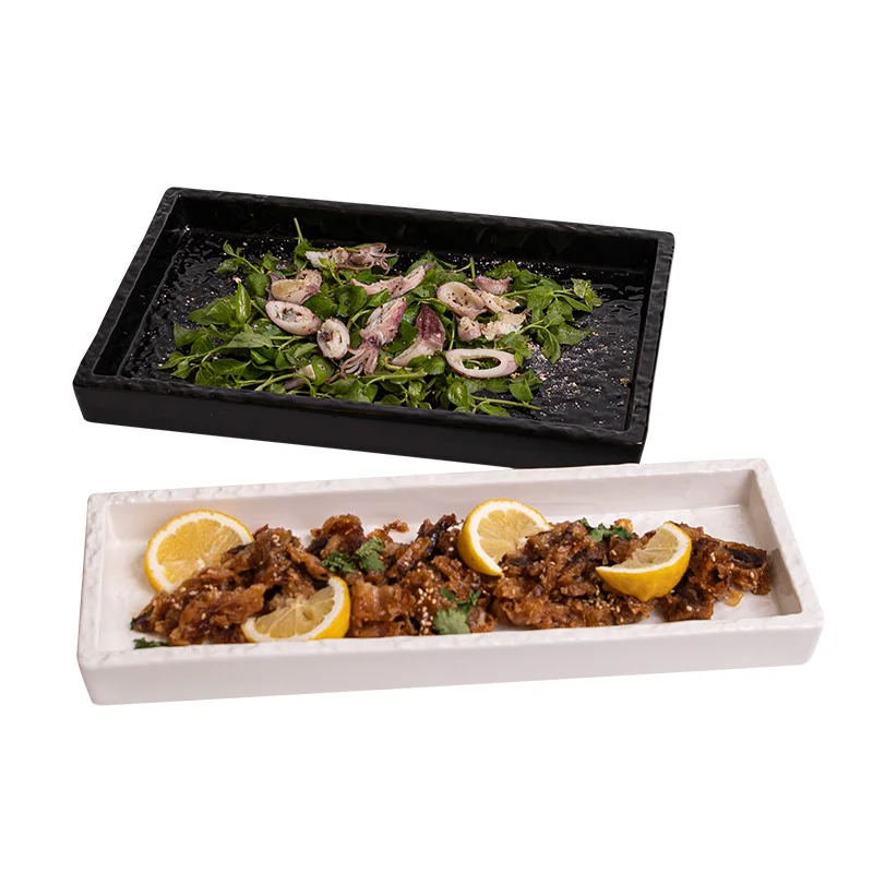 

Ретро прямоугольная керамическая посуда для западной еды, посуда в характерном гостиничном ресторане, высококачественный поднос для приготовления блюд с горячим горшком