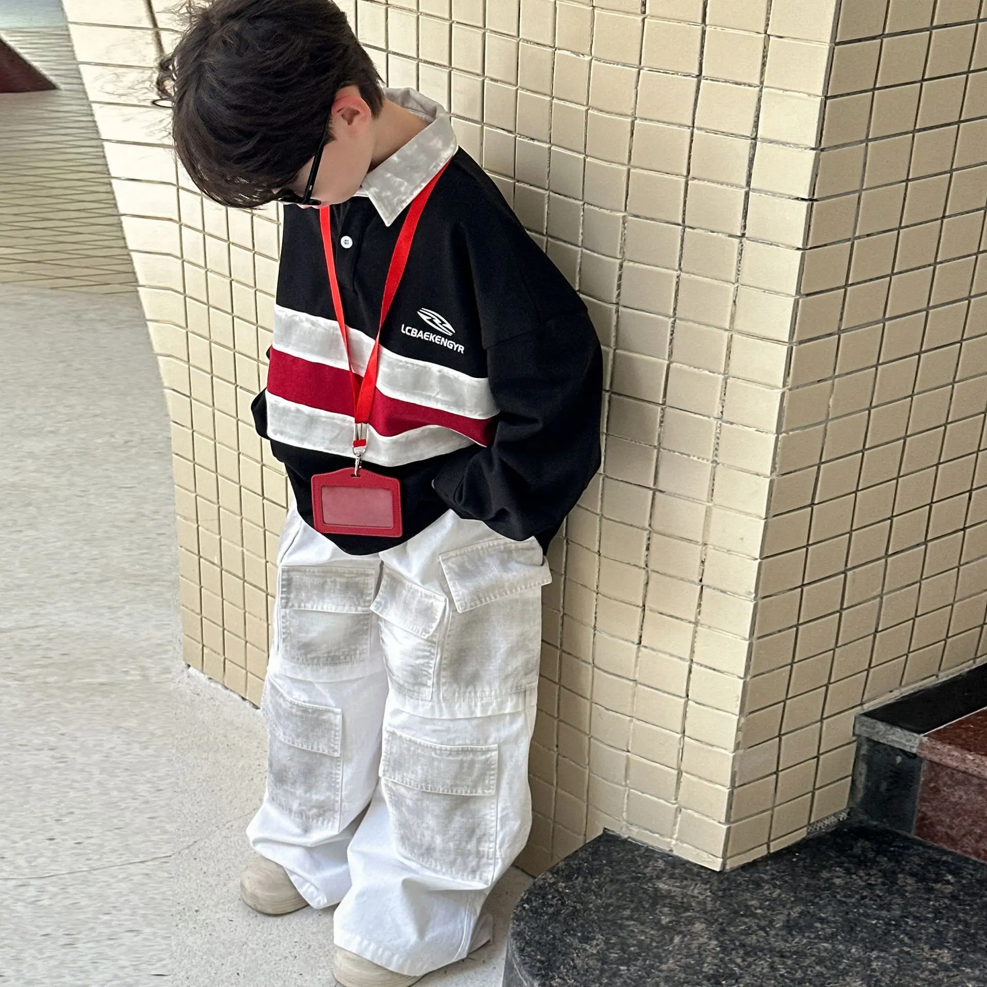 Jungen Spleißen Gestreiften Polo-Shirt Pullover 2025, Herbst Neue Amerikanische Retro Kinder Top Frühling und Herbst Kinder der Kleidung