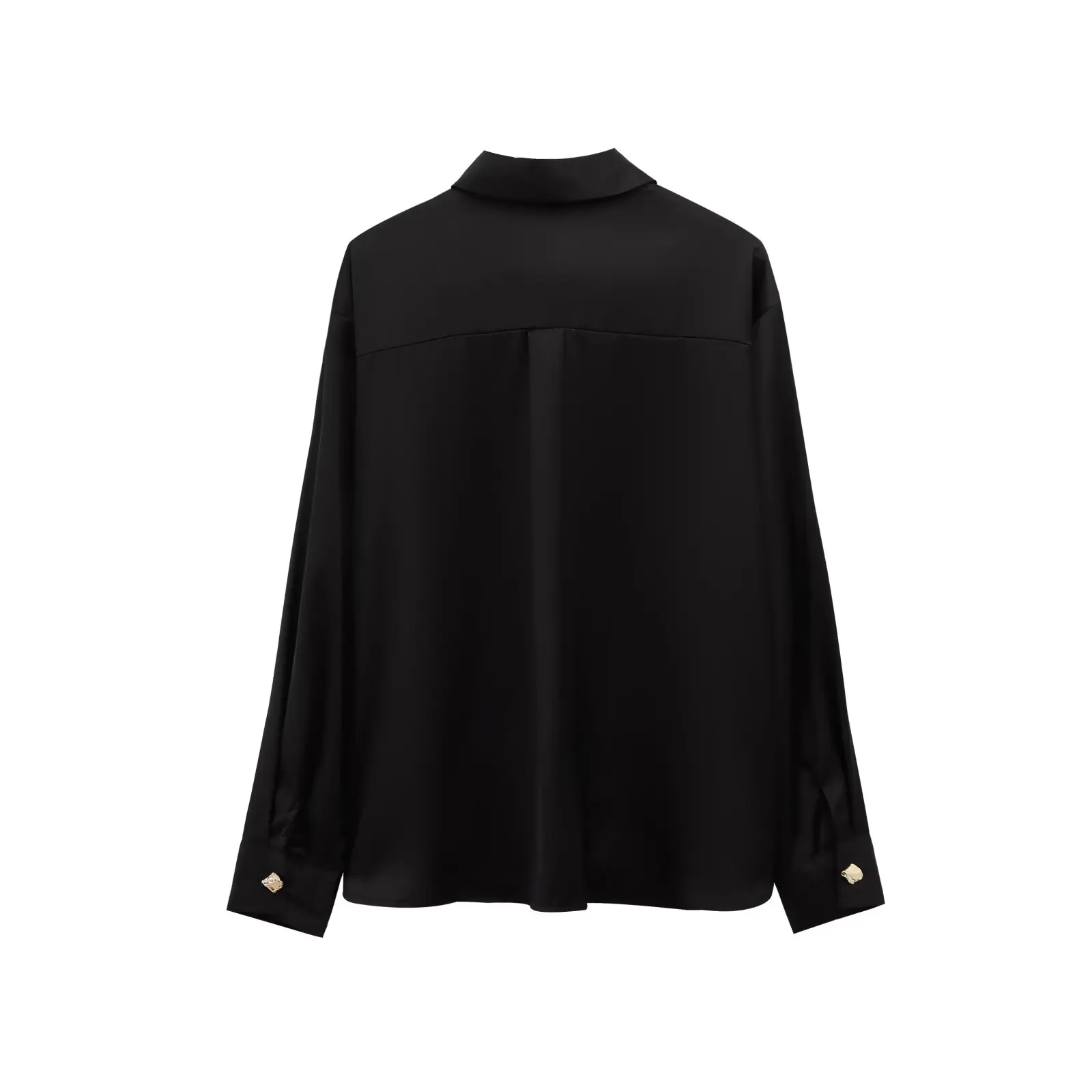 

Ele Gold Button Detail Silk Satin Feel irt Spring New Women's Faion Commute Sle Loose Fit Long Sve Warmth Function