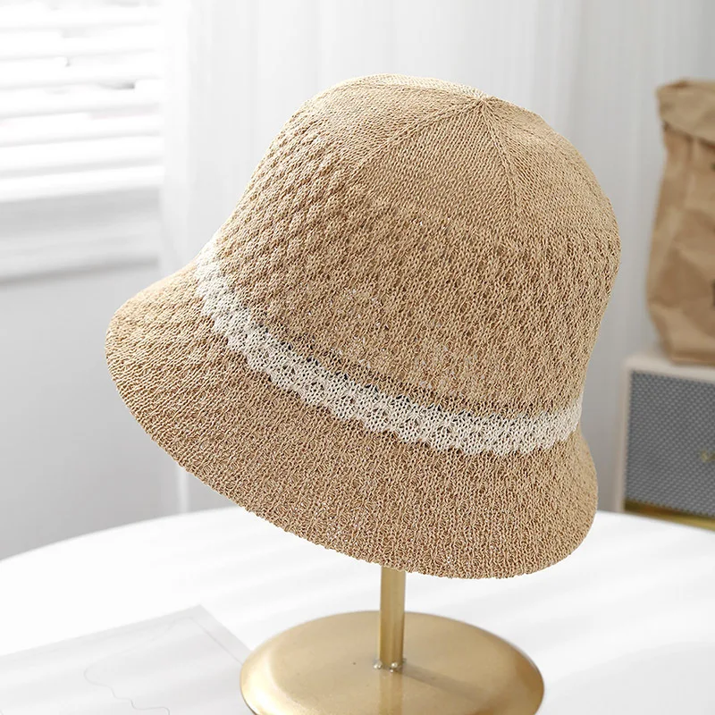 

Summer Sun Hat Women's Knit Bucket Hat Hollow Weave Sun Protection Fisherman Cap Retro Beach/travel Breathable Sunshade