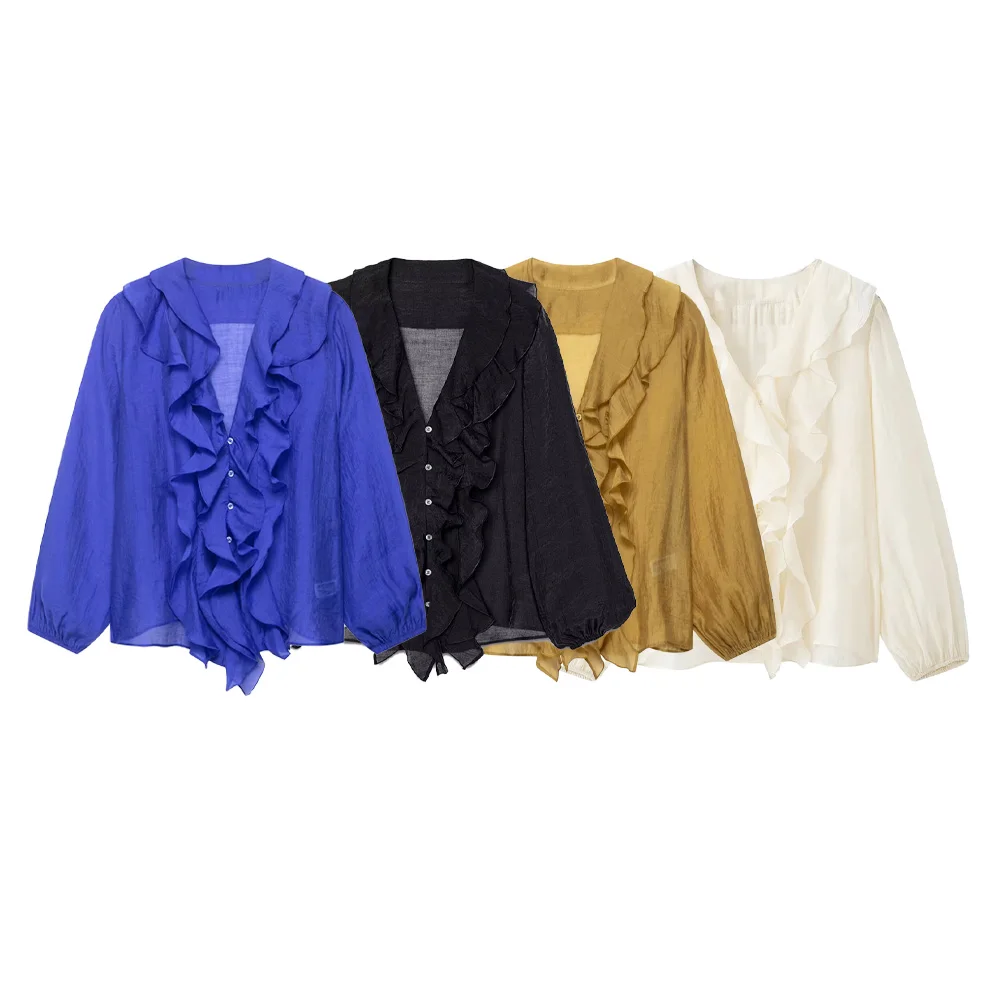 

ZARF Women's Layered Decorative Shirt Solid Color Decoration Spring/Summer New Product Casual Women's Wear