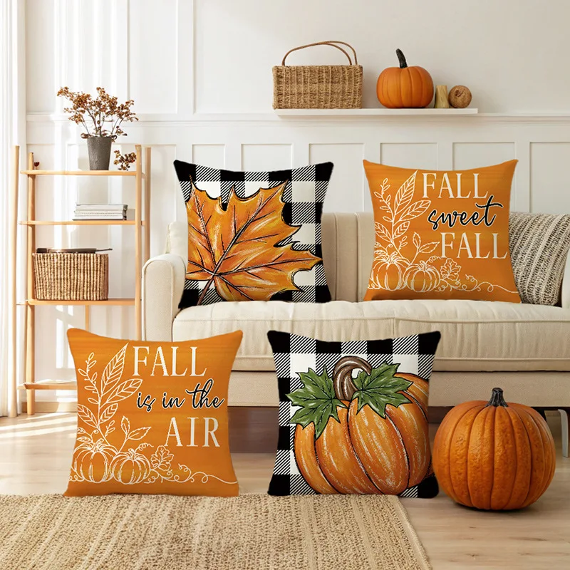 

Autumn FALL Pumpkin Print Pillow Case Line Print Home Living Room Sofa Decoration Cushion Bedroom Pillow Cover