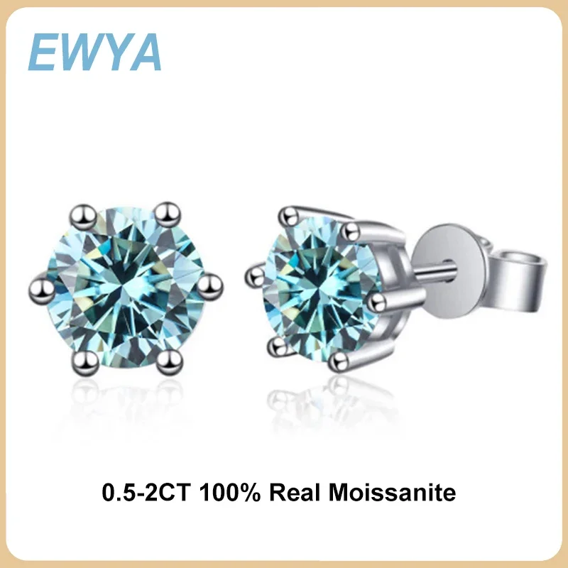 EWYA GRA Certified 1 2ct Green Blue Pink Moissanite Stud Earrings for Women 925 Sterling Silver Ear Studs Earring Fine Jewelry