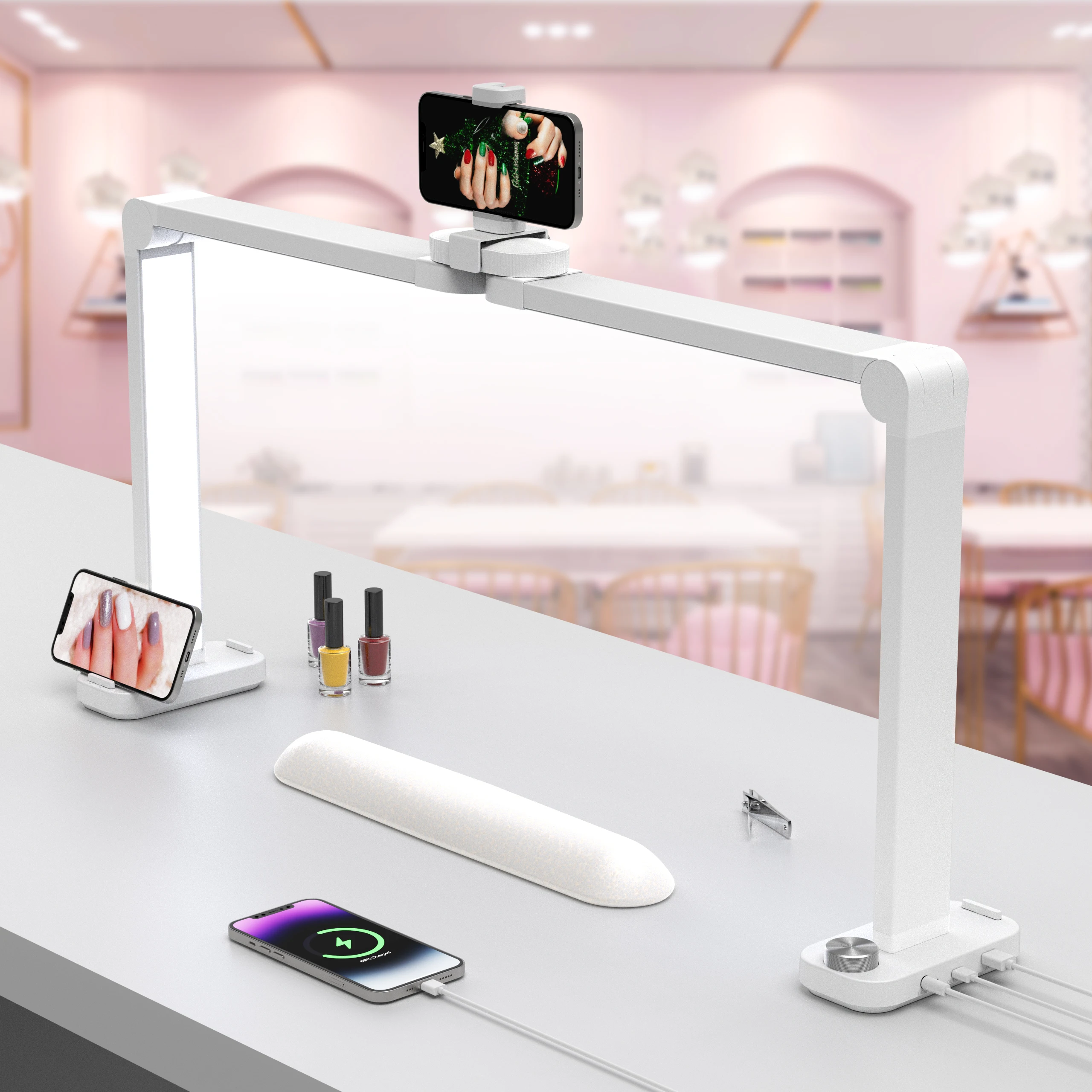 

40W LED Half Moon Lamp with Phone Charging Function Rotary Switch Foldable Nail Manicure Table LED Lights Half Moon Nail Light