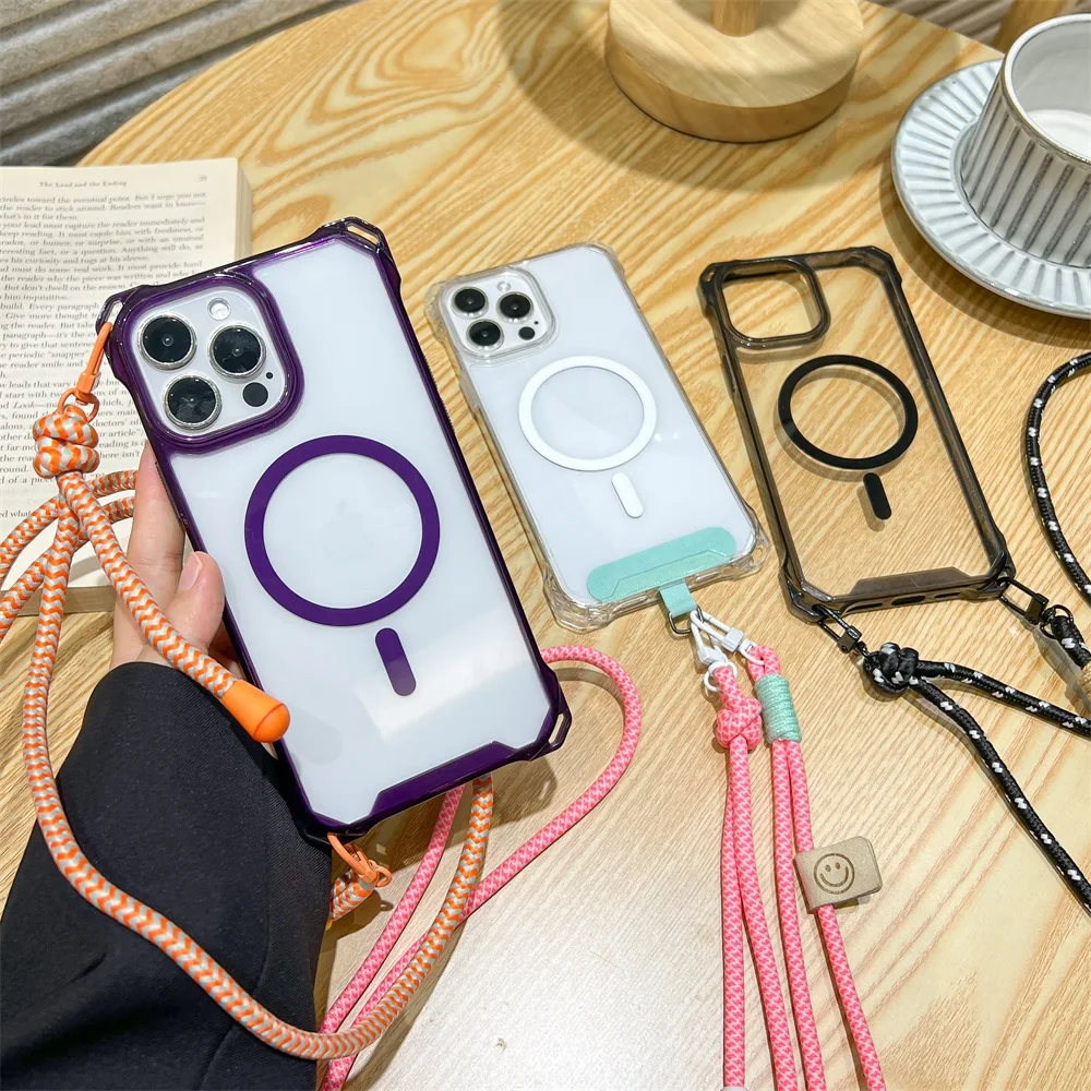 Crossbody Lanyard For Magsafe Phone Case For iPhone 17 16 14 13 12 11 15 Pro Max Clear Shockproof Magnetic Wireless Charge Cover view 3