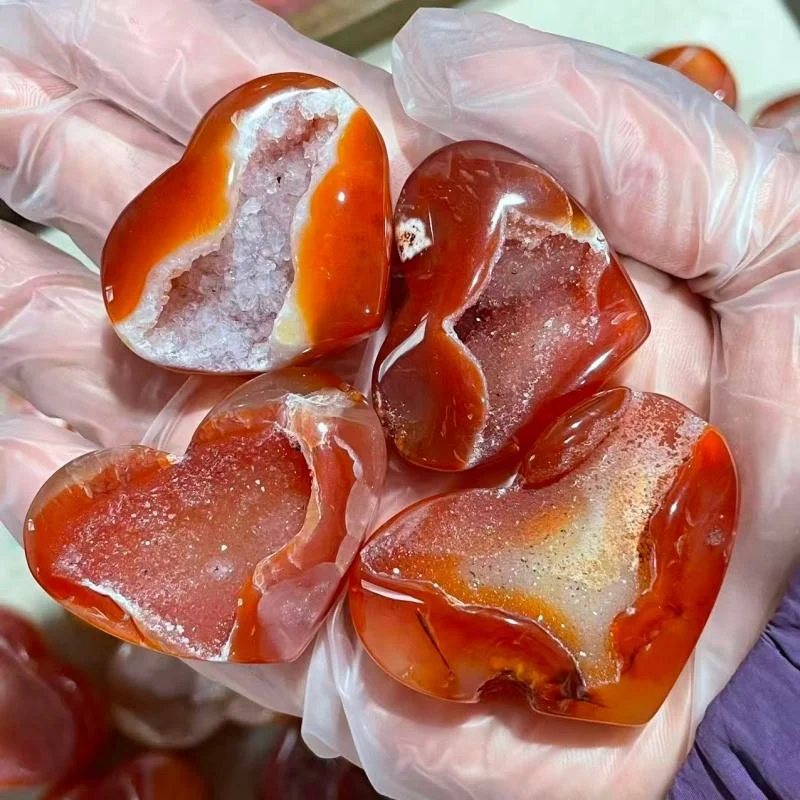 Natural Red Agate Heart Crystal Eggs Carvings High Quality Druzy Carnelian Eggs for Gift
