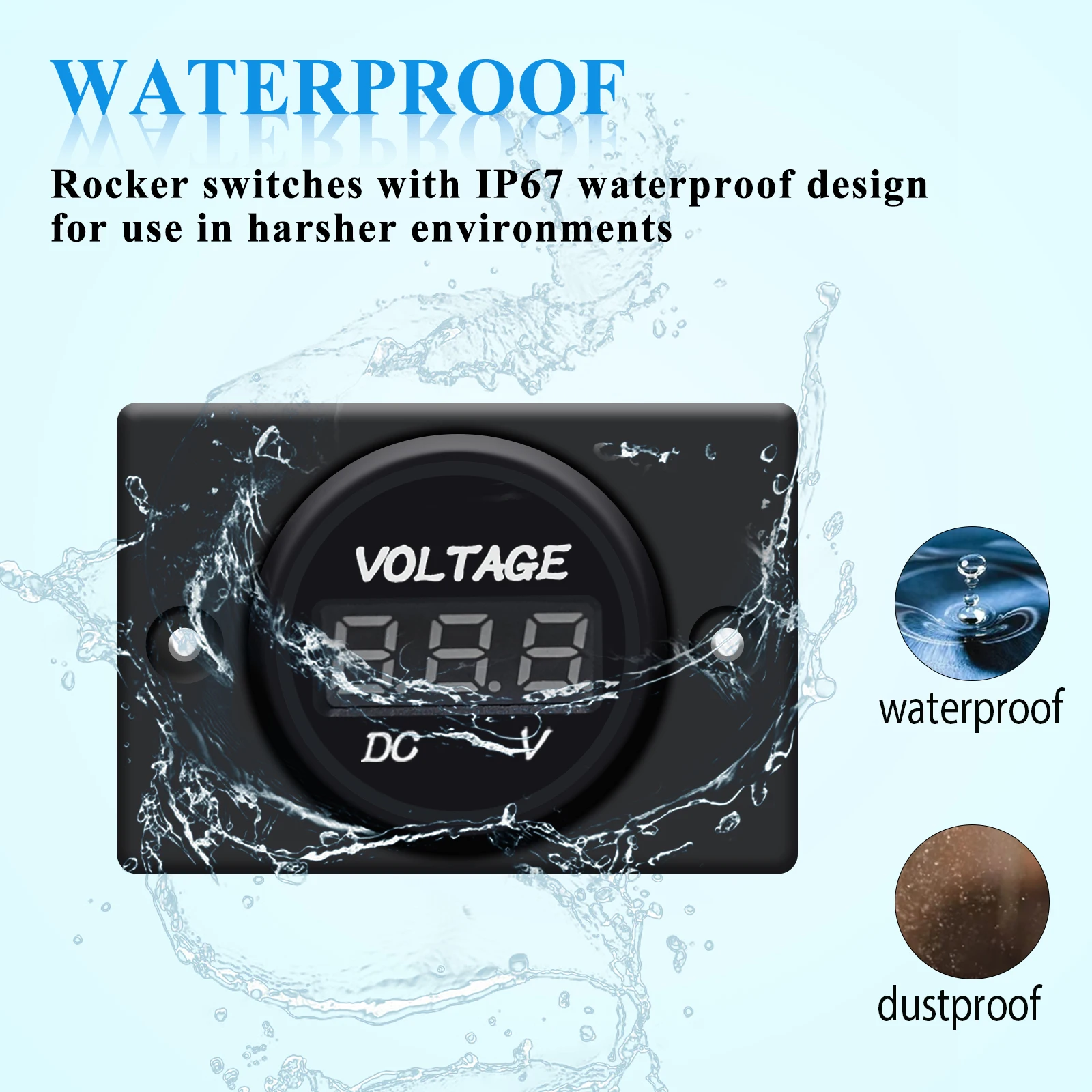 2 قطعة مقاوم للماء تيار مستمر 12 فولت 24 فولت LED الفولتميتر الرقمي لوحة بطارية مستديرة الجهد رصد مقياس لسيارة قارب البحرية دراجة نارية RV ATV