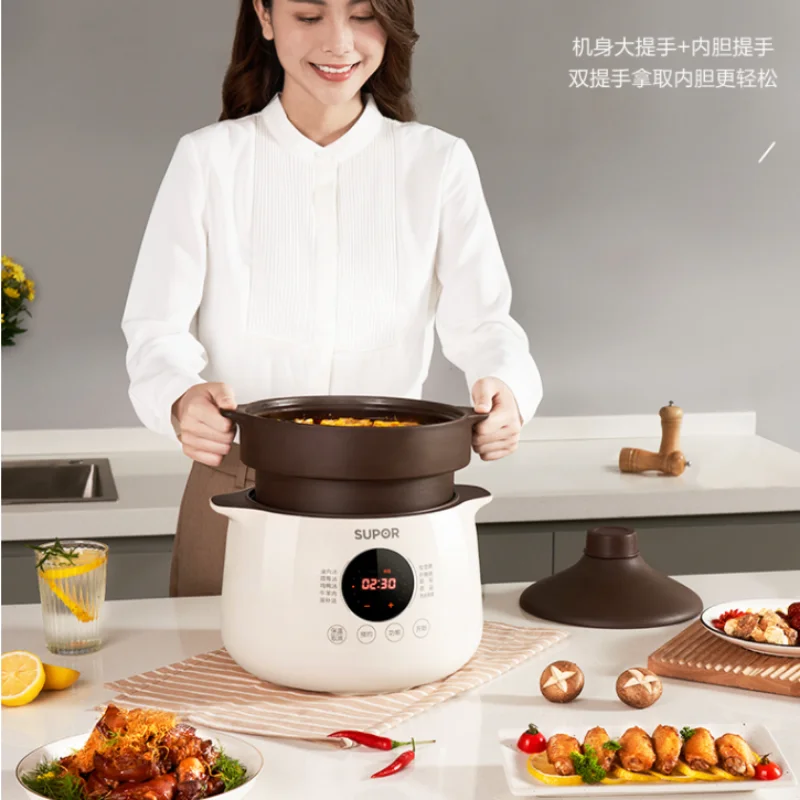 وعاء الطبخ الكهربائية 5L المنزلية سعة كبيرة التلقائي وعاء الطبخ كونجي الأرجواني السيراميك خزفي Stewing كوب الذكاء