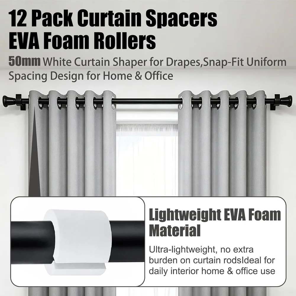12 Count EVA Foam Curtain Spacers Supporting Repeatable Drapery Layouts Bedrooms Bathrooms and Multipurpose Rooms