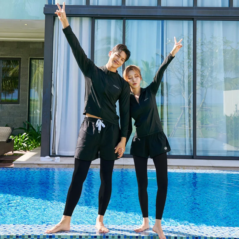 Wisuwore 2023 Korean Couple Diving Suit Rash Guard Women Men\'s Split Surfing Swimwear Conservative Long Sleeved Pants Swimwear