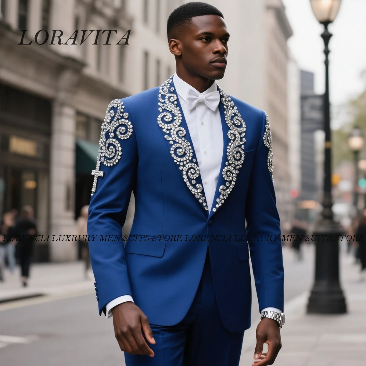 

Customized Sparkly Diamond Ornament Men Suit 2 Pieces Sets Formal Groom Male Blazers Wedding Tuxedos Shawl Lapel Ropa hombre